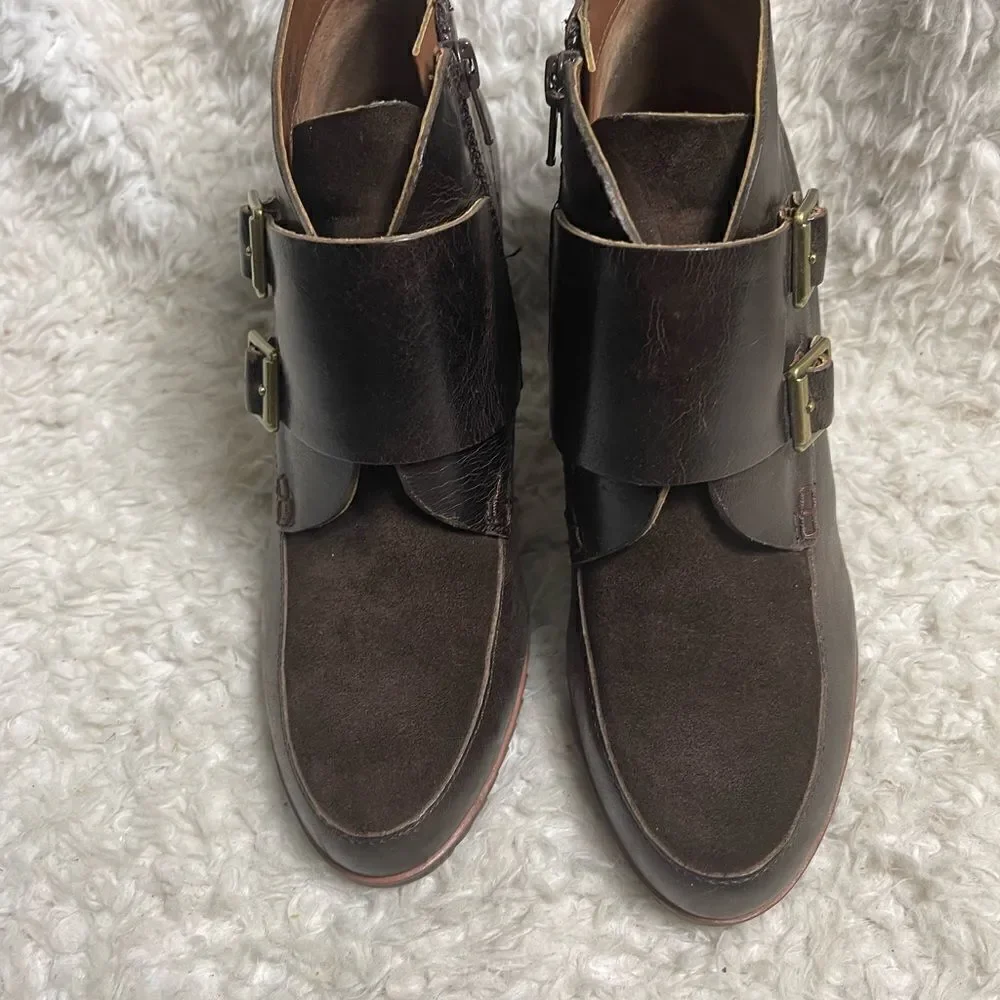 Kork Ease Honska Ankle Boots Leather Brown Wedge Size 7.5M